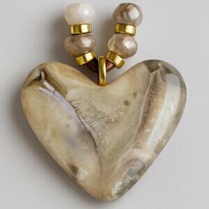 Custom Heart Glass Fused Pendant, Leather Metallic Necklace.